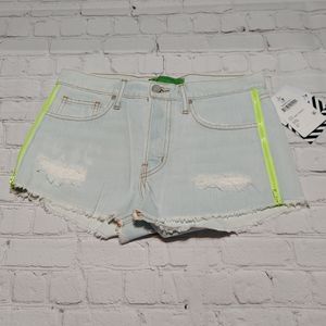 NWT Free People x Sandrine Rose Cutoff Shorts Highlighter Yellow Neon Green